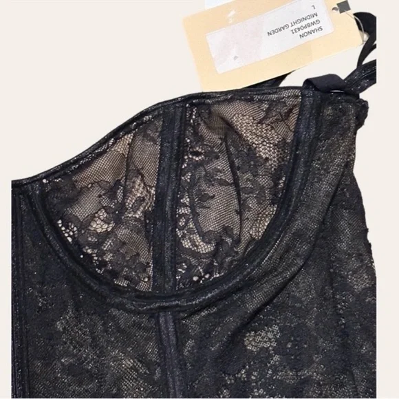 KATIE May Shannon Lace Bustier Tie Wrap Maxi Dress Gown Semi Sheer Size Large - Picture 14 of 15